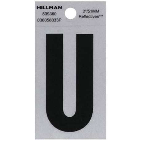 Hillman 2 in. Black & Silver Reflective Mylar Square Cut Sticker Letter U