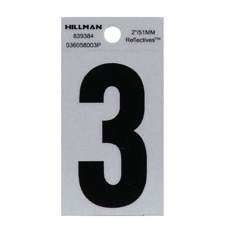 Hillman 2-In. Adhesive Black & Silver House Number 3