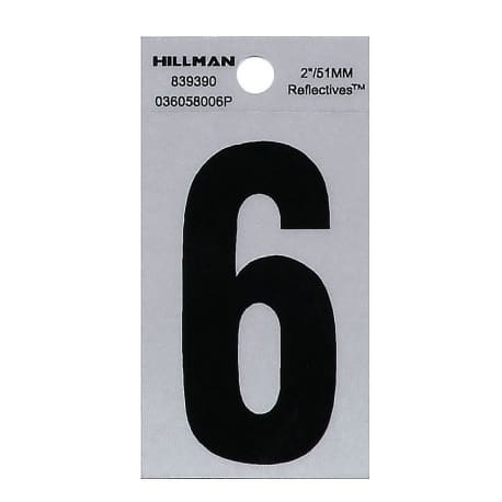 Hillman 2-In. Adhesive Black & Silver House Number 6