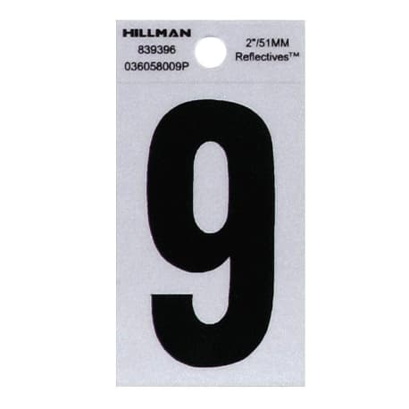 Hillman 2-In. Adhesive Black & Silver House Number 9