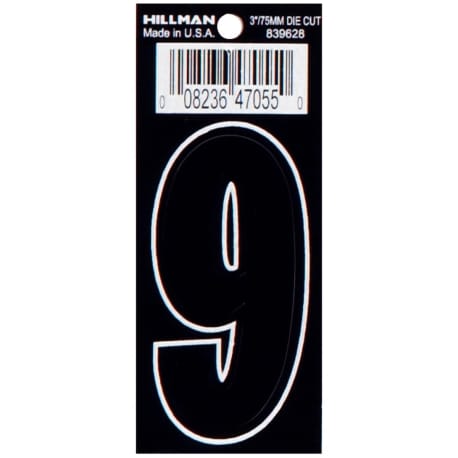 Hillman 3 in. Black Matte Vinyl Die Cut Sticker Thin Number 9