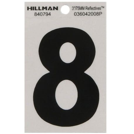 Hillman 3-In. Adhesive Black & Silver House Number 8