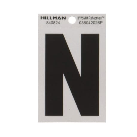 Hillman 3 in. Black & Silver Reflective Mylar Sticker Wide Style Letter N