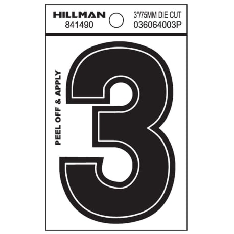 Hillman 3-In. Adhesive Black House Number 3