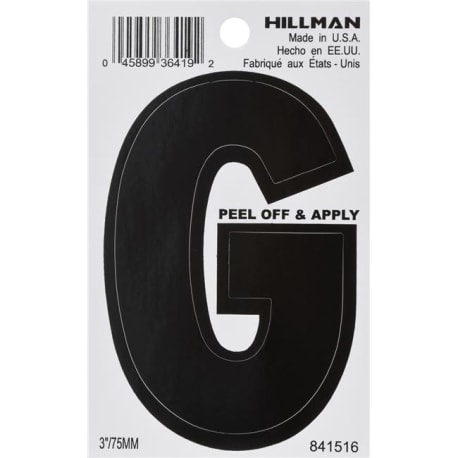 Hillman 3 in. Black Vinyl Die Cut Peel Off Sticker Letter G