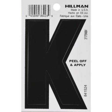 Hillman 3 in. Black Vinyl Die Cut Peel Off Sticker Letter K