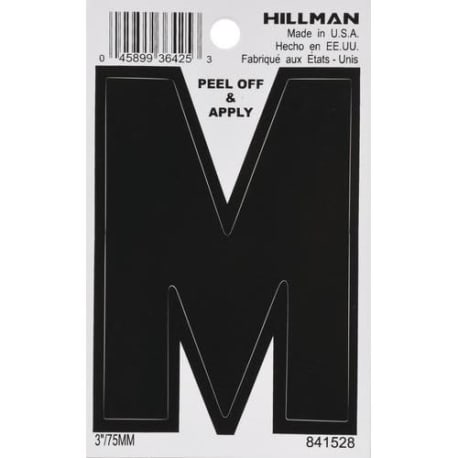 Hillman 3 in. Black Vinyl Die Cut Peel Off Sticker Letter M