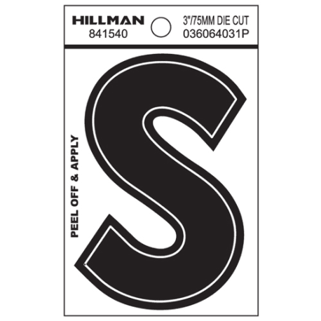 Hillman 3 in. Black Vinyl Die Cut Peel Off Sticker Letter S