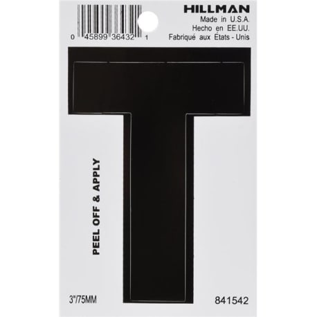 Hillman 3 in. Black Vinyl Die Cut Peel Off Sticker Letter T