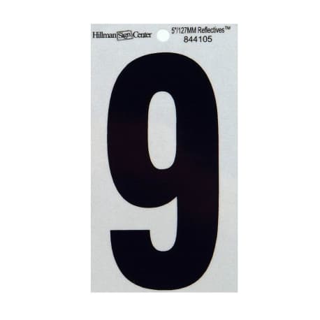 5-In. Black & Silver Reflective Adhesive House Number 9