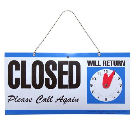 Hillman Blue, Gray & Black Plastic Open/Closed Sign with Clock, 6 x 12 in.