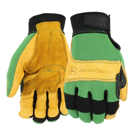 John Deere LP42399 Yellow Cowhide Gloves, L