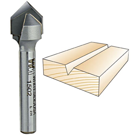 Whiteside 90 deg. V-Groove Bit, 1/4 in. SH x 1/2 in. CD x 1/4 in. PL