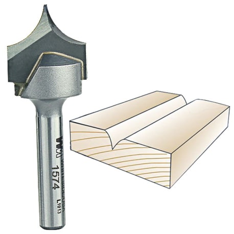 Whiteside Point Cutting Roundover Bit, 1/4 in. SH x 3/8 in. R x 3/4 in. CD