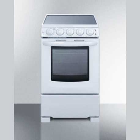 Summit 20" Electric Glass Top Range  smooth-top electric range in white with oven window