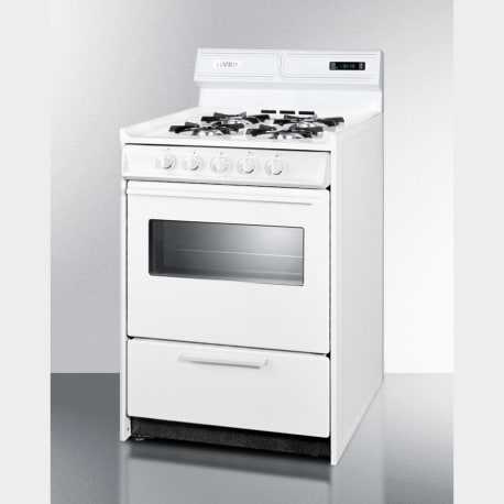 Summit Deluxe 24" open burner gas range with electronic ignition, digital clock/timer, oven window