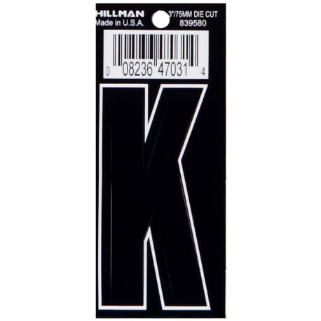 3"  BLK VINYL CUT   LETTER "K"