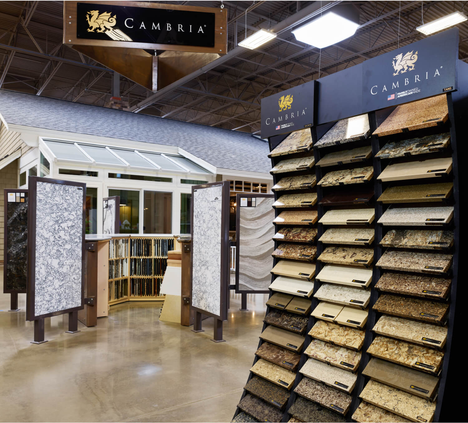 The Cambria showroom at Hartville Hardware with samples and displays in dozens of colors.