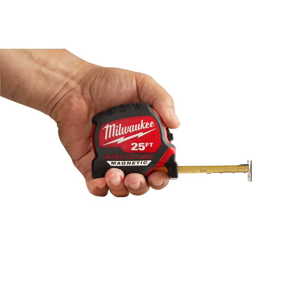 25 ft Red/Black Wide Blade Magnetic Tape Measure by Milwaukee at