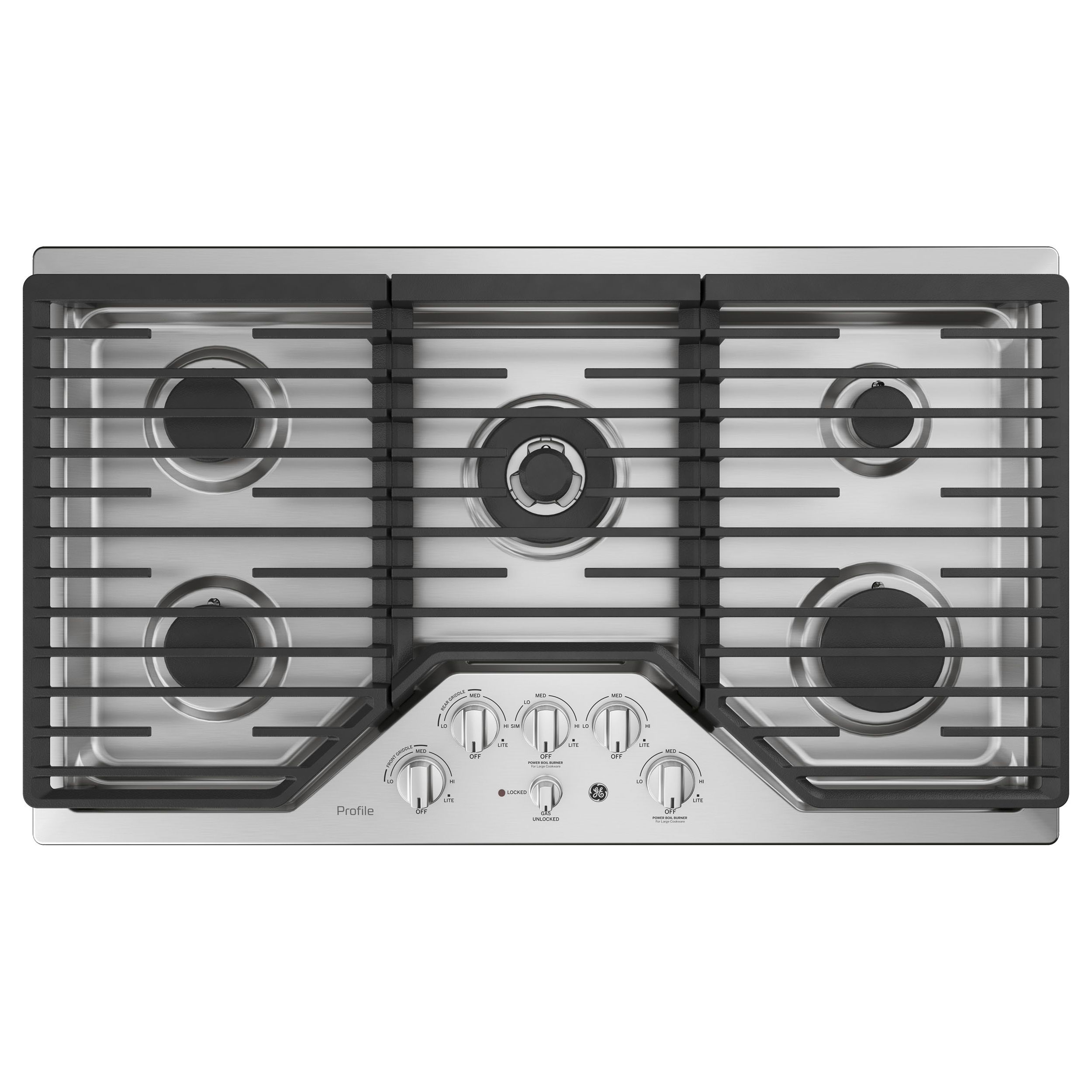 GE Profile™ 36" Built-In Tri-Ring Gas Cooktop with 5 Burners and Included Extra-Large Integrated Griddle