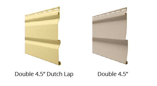 Side view of Cedar Peaks double 4.5" dutch lap siding sample next to Cedar Peaks double 4.5" siding sample.