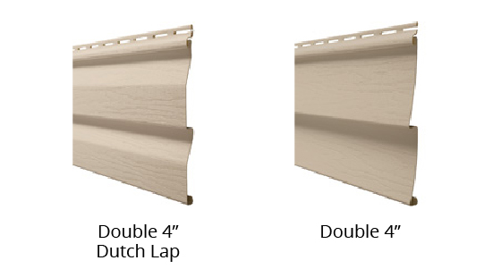 Side view of HeartTech® double 4" dutch lap siding sample next to HeartTech® double 4" siding sample.