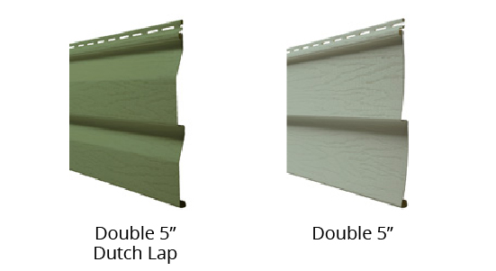 Side view of HeartTech® double 5" dutch lap siding sample next to HeartTech® double 5" siding sample.