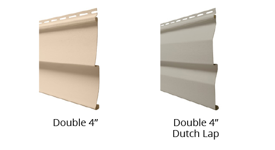 Side view of Ultra double 4" siding sample next to Ultra double 4" dutch lap siding sample.