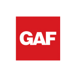 The GAF logo featuring 'GAF' in bold white letters surrounded by red.