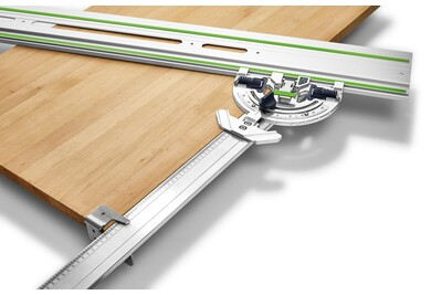 Guide extension with flag stop for repeatable cuts