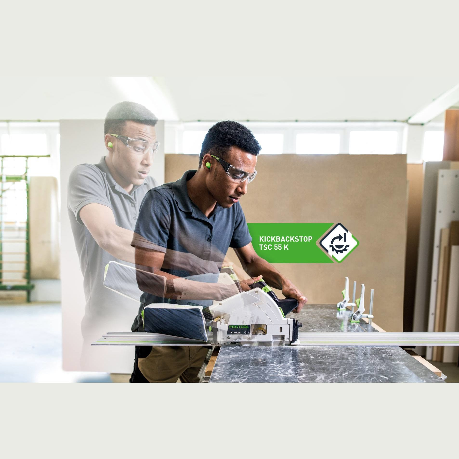 The best cordless track saw is now even more refined. The unique kickback helps to protect your workpiece but also helps to minimize the risk of injury. In the blink of an eye, it helps to reduce the risk of injury from kickback when sawing and plunging the tool into the workpiece.