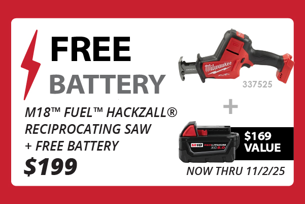 Milwaukee M18 FUEL™ Reciprocating Saw + free battery kit product page.