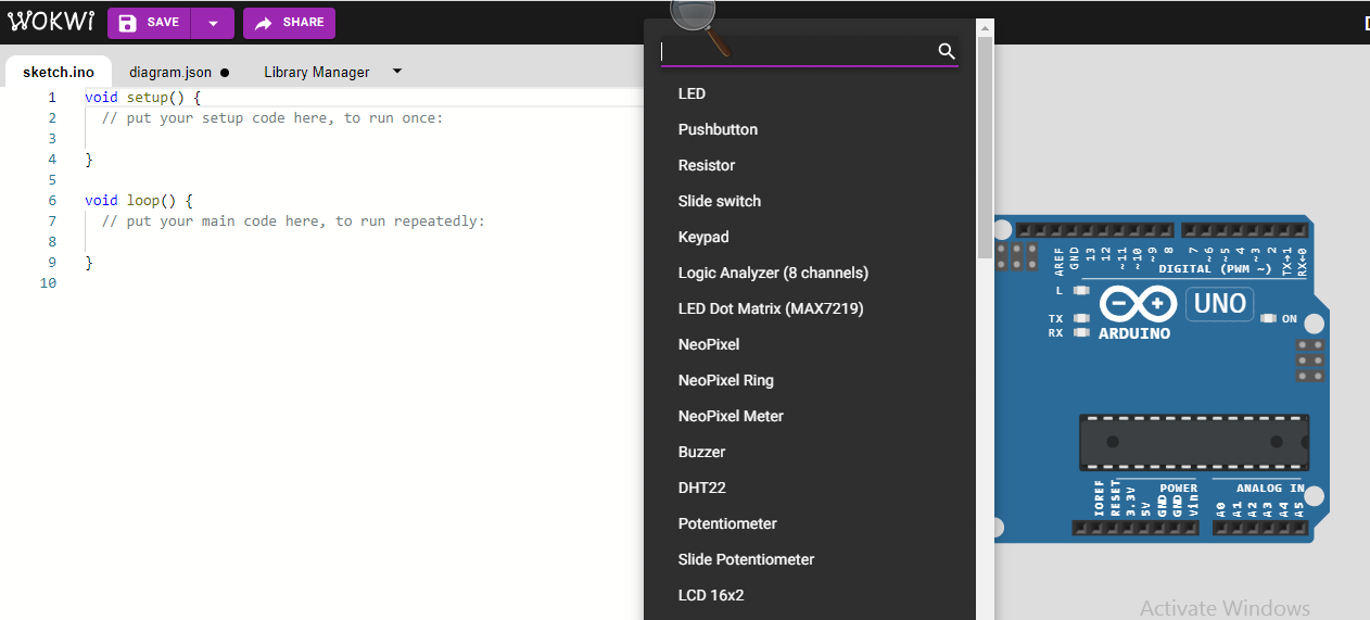 Kontrol LED dengan wokwi