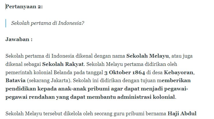 sekolah pertama di indonesia
