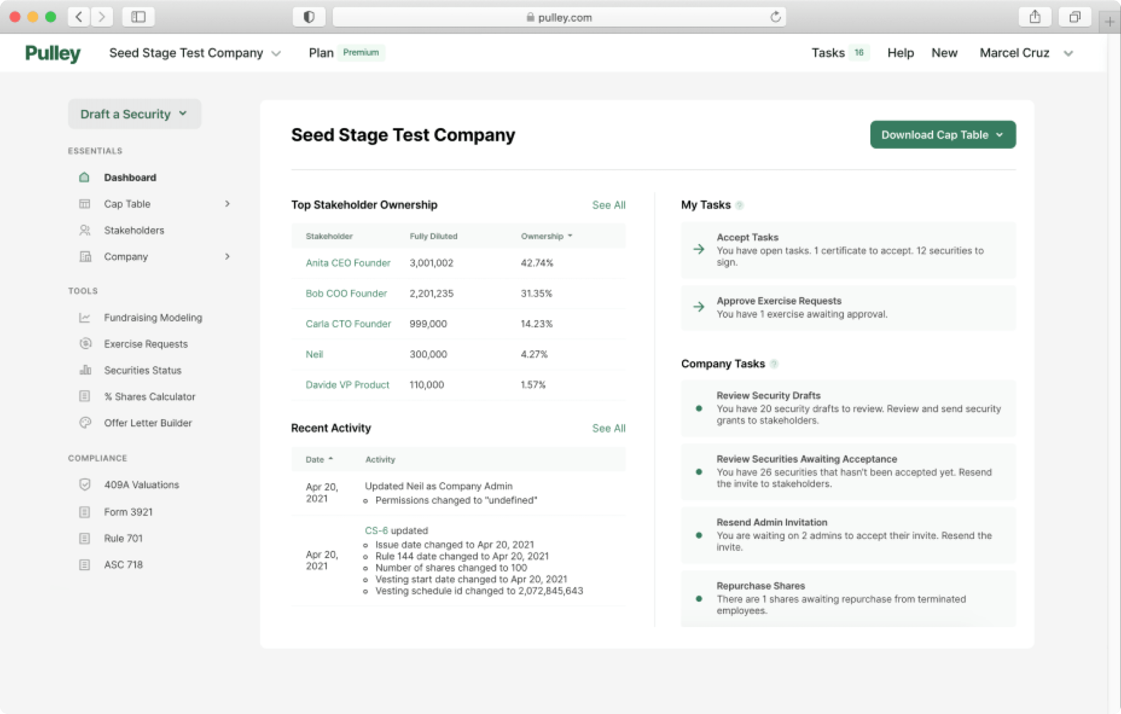 Pulley helps founders managed their cap table and stock options to optimize their equity.

