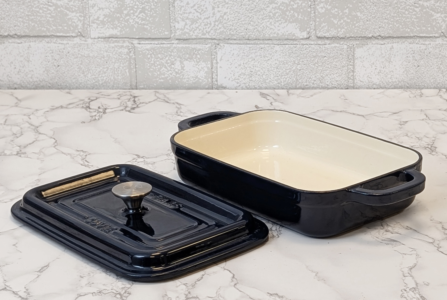 Enameled Cast Iron Covered Casserole Dishes, Navy Blue | Suvie