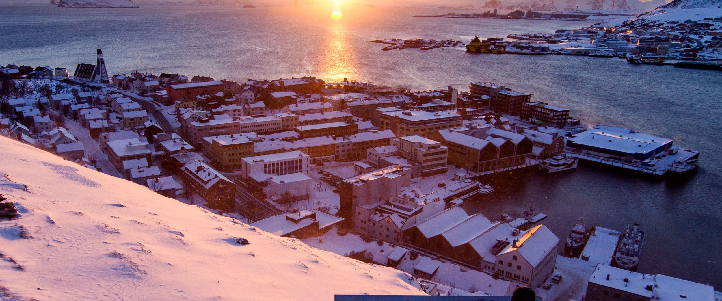 Hammerfest in sunset on a winter day