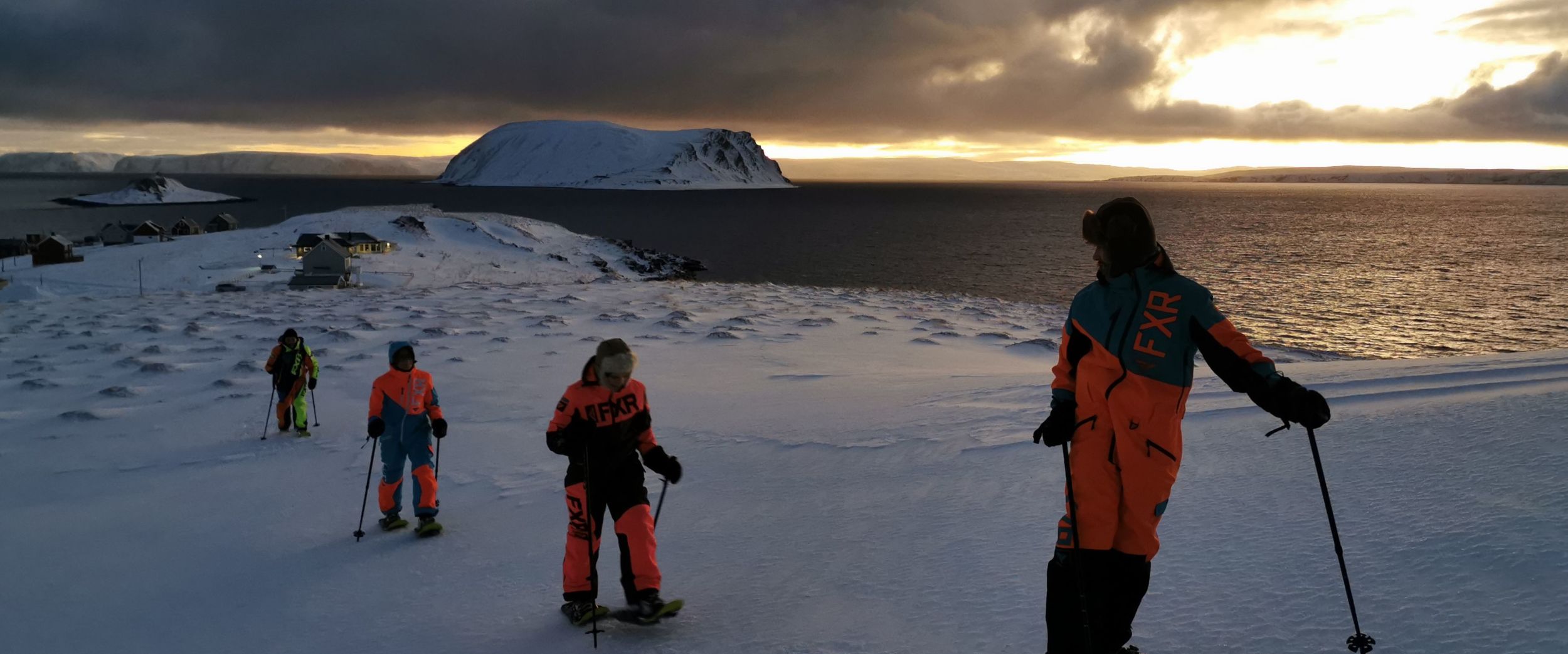 Snowshoeing in the sunset