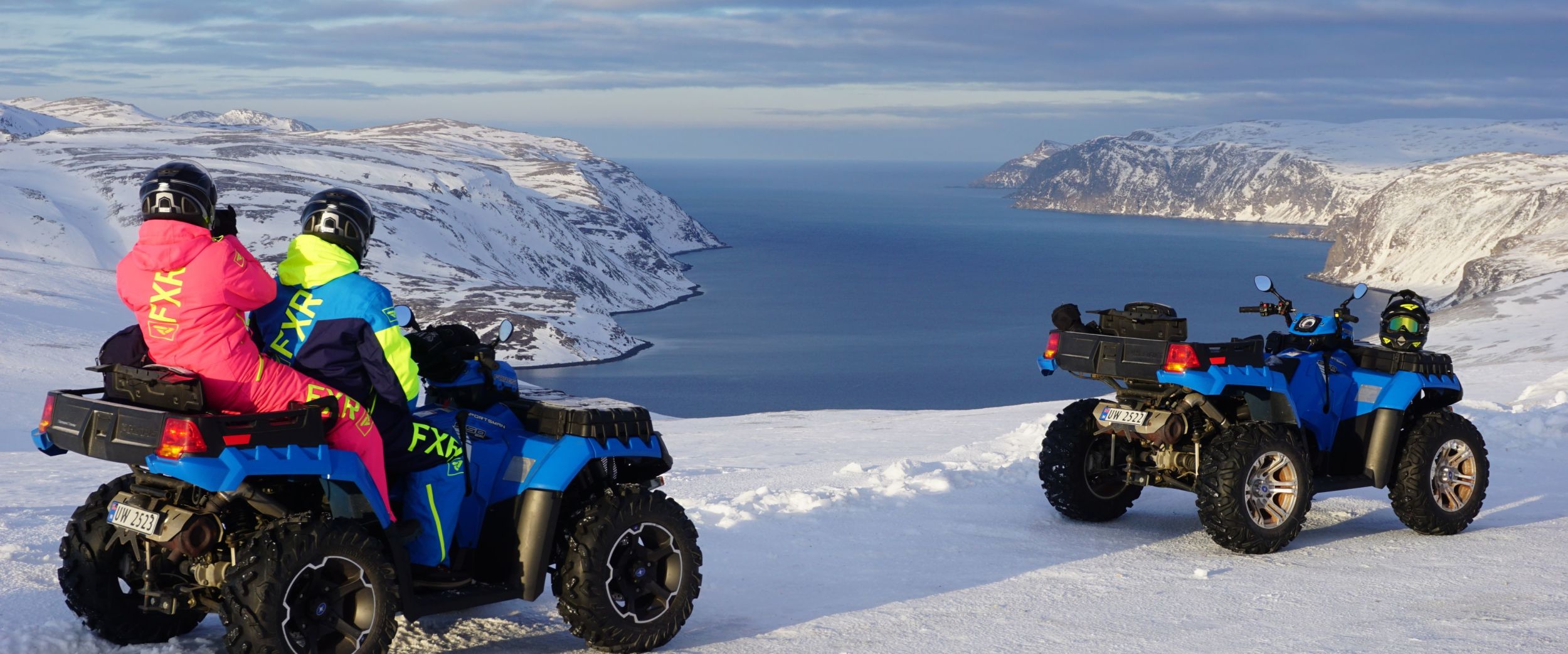 Quadbiking with fjordview at the Northcape in the winter.