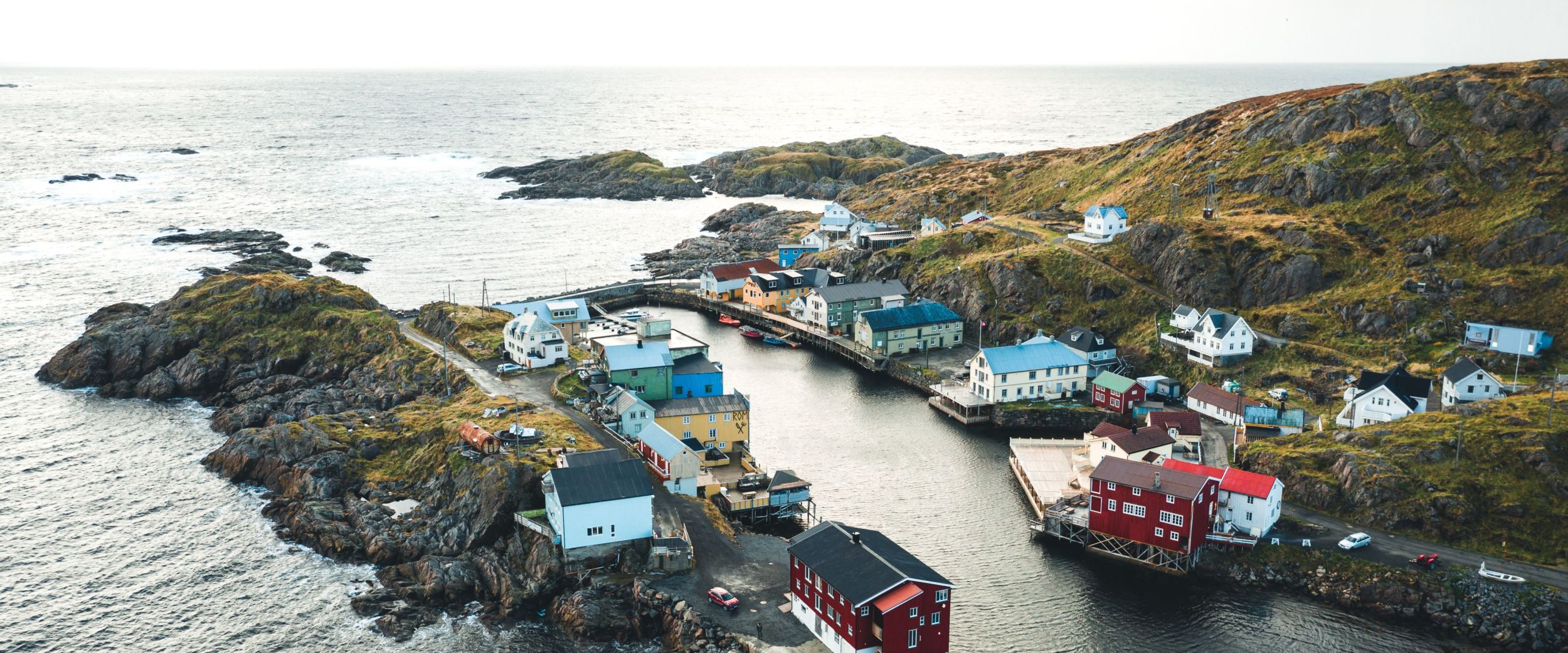 The charming Nyksund fishing village in Vesterålen seen from above. 