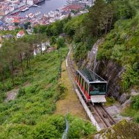 Tram going up the hills of Bergen. 