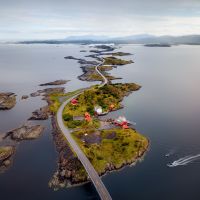 Atlantic Ocean road connected by bridges on small islands.