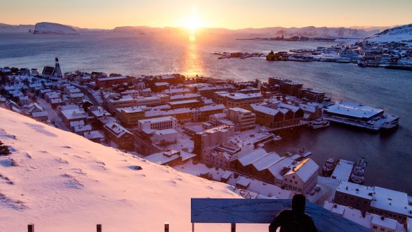 Hammerfest in sunset on a winter day