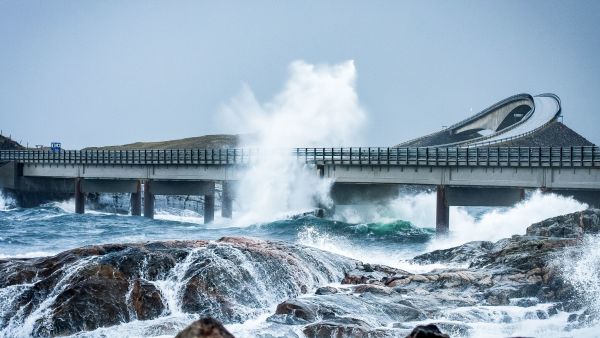 The Atlantic Ocean Road with curvy roads and bridges. 