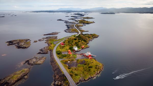 Atlantic Ocean road connected by bridges on small islands.