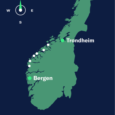 map bergen–trondheim north