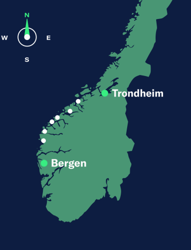 map bergen–trondheim north