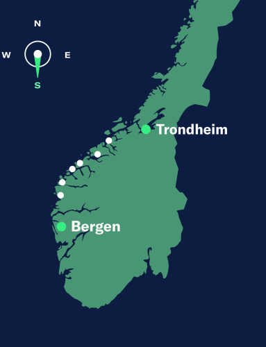 map trondheim–bergen, south