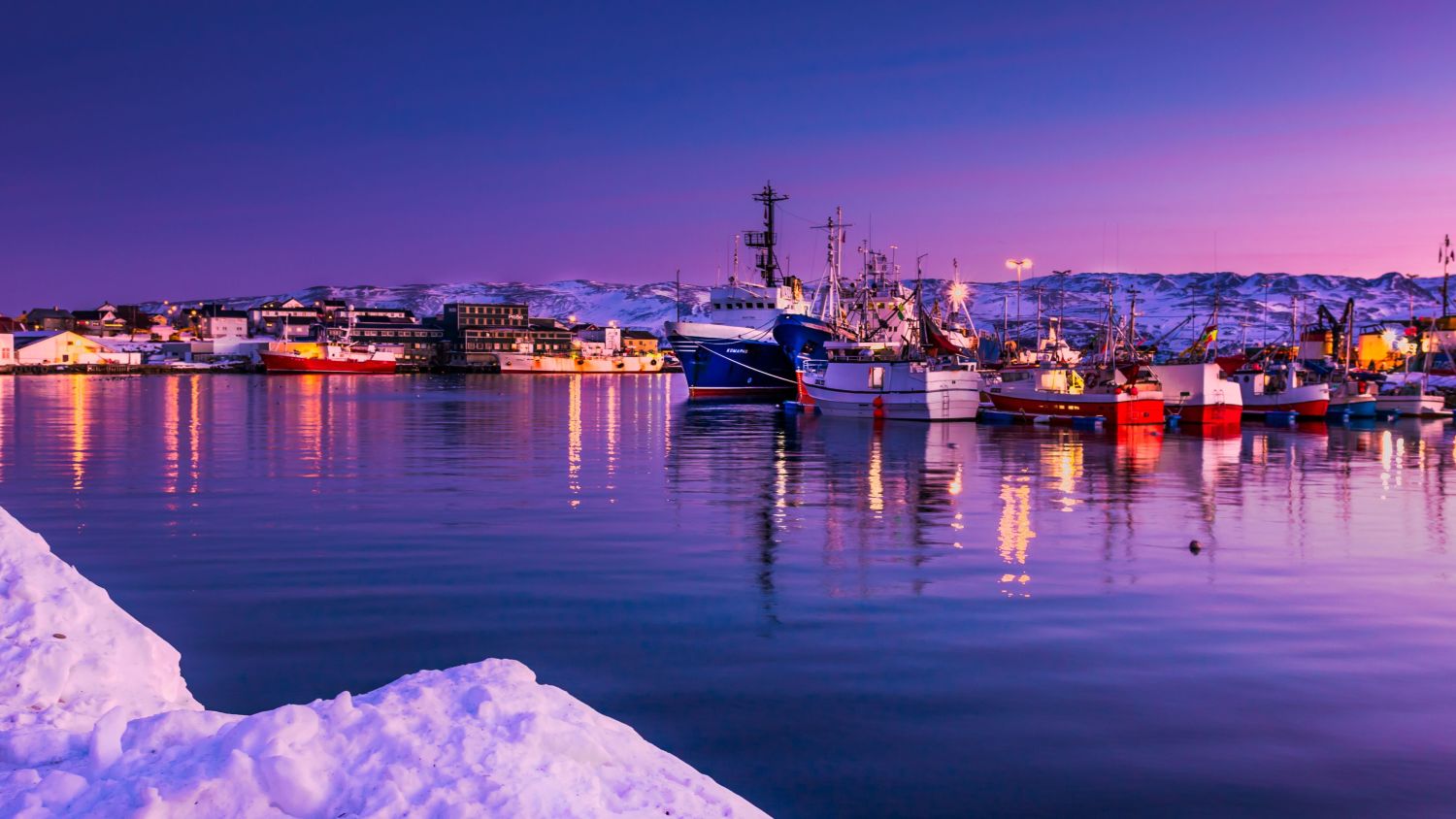 Port of Båtsfjord in a polar area. 