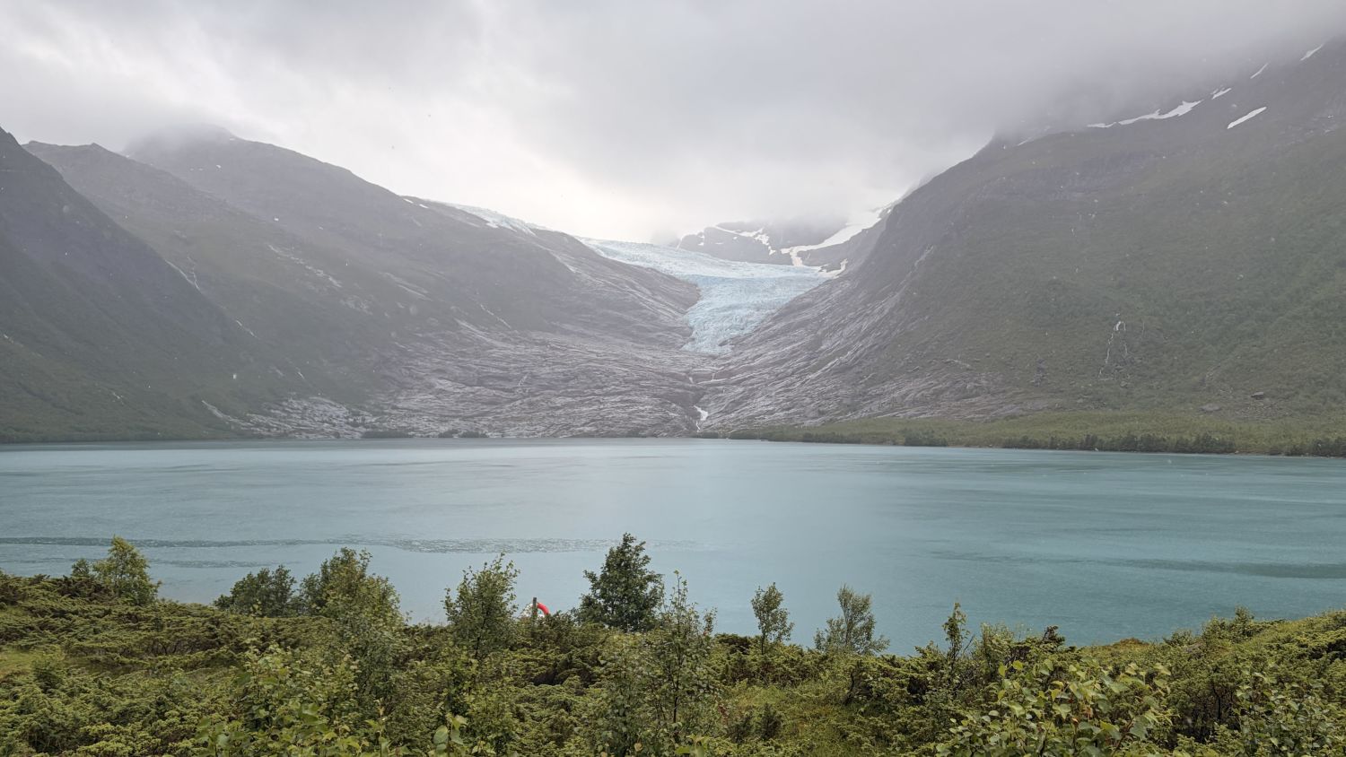 viewpoint from Brestua overlooking lake and glacier
